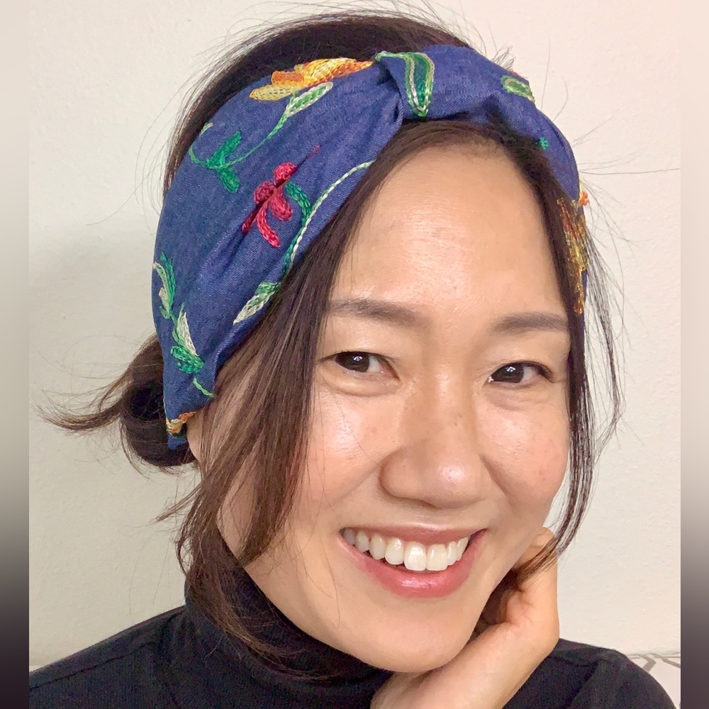 Embroidered Denim Turban